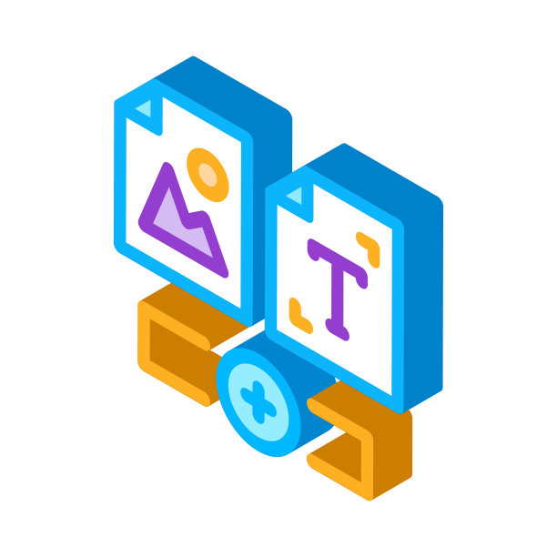 网页边的图像和文本等距图标矢量插图图片下载
