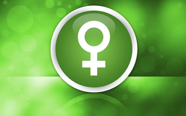 女性标志图标溢价光泽按钮孤立在抽象的亮绿色背景图片下载