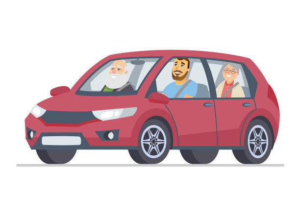 爷爷奶奶在汽车卡通人物矢量插图图片下载