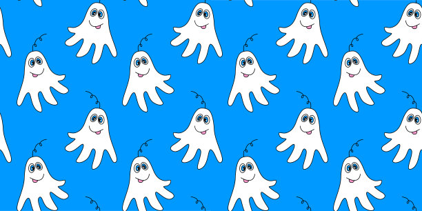 矢量颜色无缝幼稚的模式与可爱的幽灵。婴儿背景和纹理万圣节，织物，包装，墙纸，纺织品，服装，封面图片下载