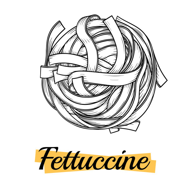 宽面条、宽面条或细面条小品。意大利食物载体插图。复古手绘涂鸦风格。图片下载