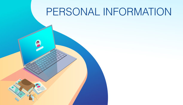 电脑和个人信息。处理个人电脑财务和个人数据。插图与笔记本模拟文本。图片下载