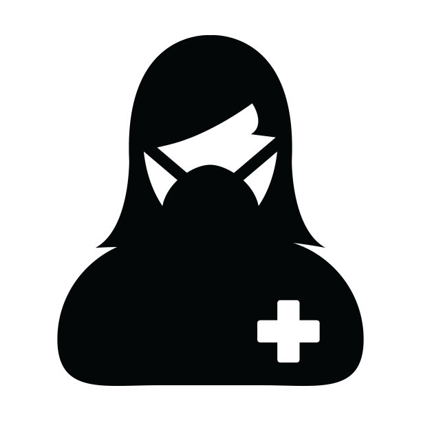 面具图标矢量与病人人的轮廓女性用户头像符号，医疗和保健保护在一个象形文字象形图图片下载