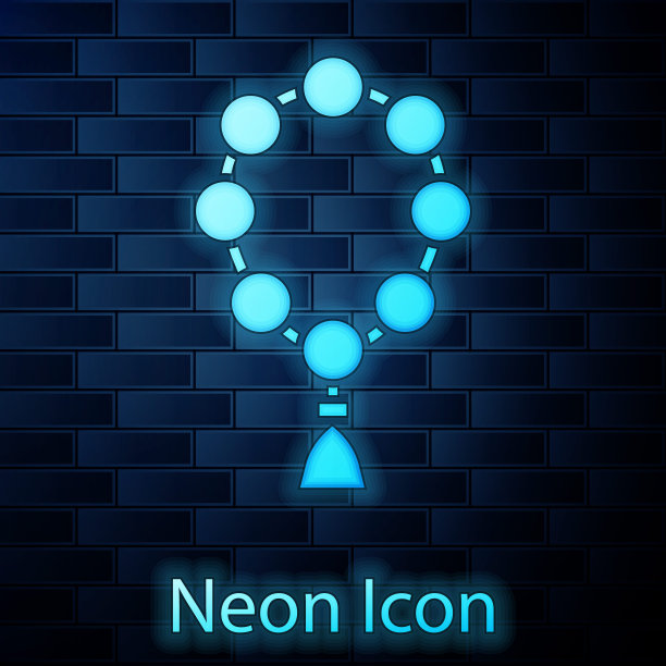 发光的霓虹灯念珠宗教图标孤立在砖墙背景。矢量图图片下载