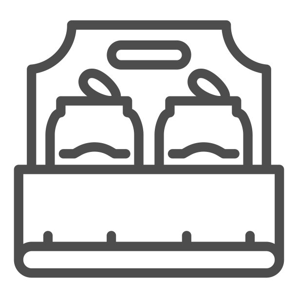 盒装啤酒罐线条图标，饮料概念，白色背景下的两罐啤酒箱标志，移动概念、网页设计的啤酒包轮廓样式图标。矢量图形图片下载