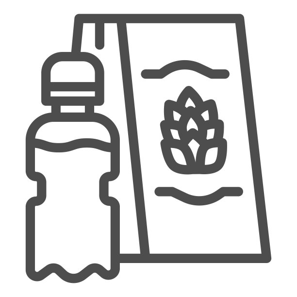 塑料瓶与啤酒和购物袋线图标，精酿啤酒概念，目前的袋子与啤酒标志在白色的背景，包装与啤酒图标在轮廓风格的移动。矢量图形。图片下载