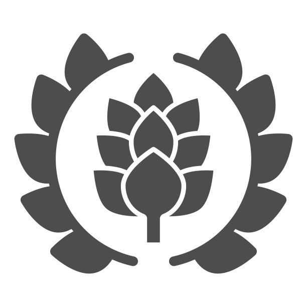 花环的叶子与啤酒花固体图标，精酿啤酒概念，啤酒标志或横幅标志上的白色背景，花环与一个啤酒花分支图标在象形风格的移动和网络。矢量图形。图片下载