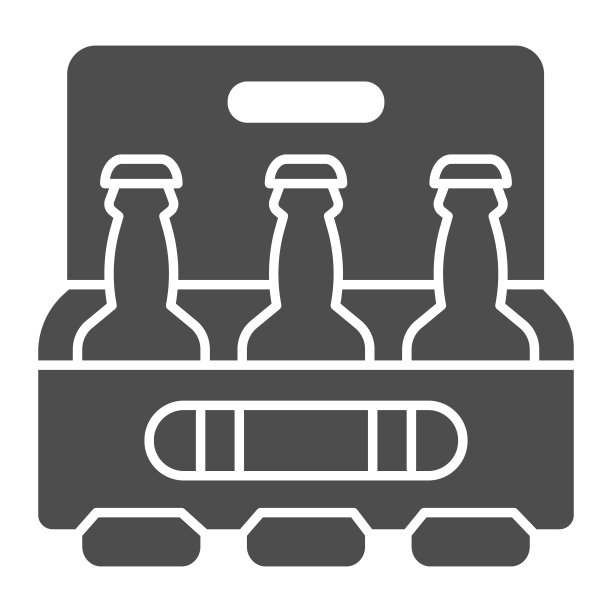 啤酒固体图标盒，饮料概念，啤酒与三瓶标志在白色背景，包装瓶图标在字形风格的移动概念，网页设计。矢量图形。图片下载