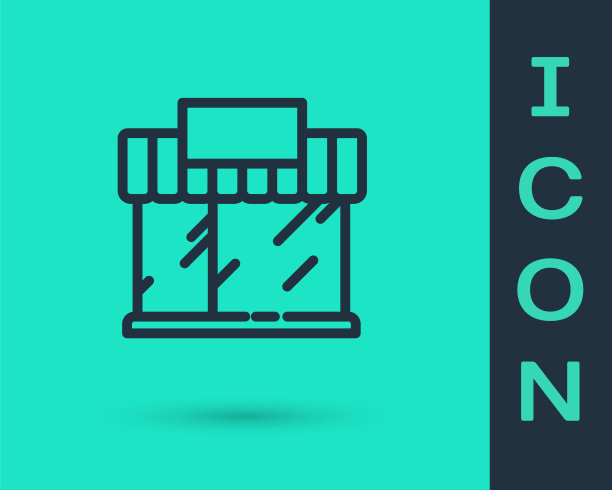 黑色线购物大楼或市场商店图标孤立在绿色背景。店建设。矢量图图片下载