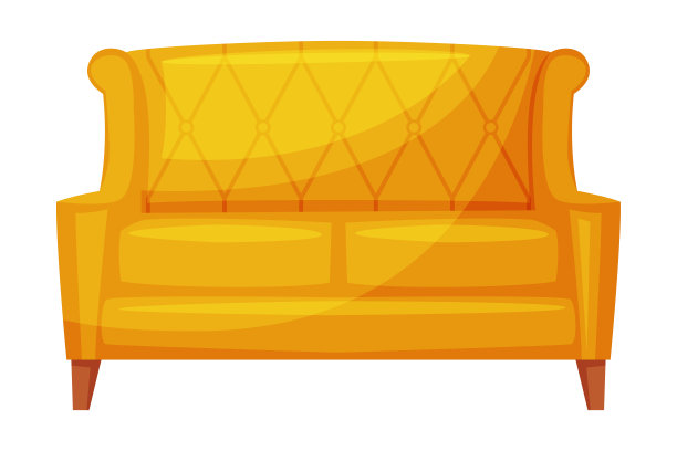 橙色经典沙发客厅室内设计矢量插图上的白色背景图片下载
