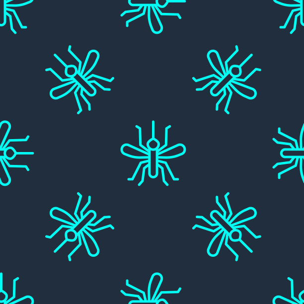 绿线蚊子图标隔离无缝模式上的蓝色背景。向量图片下载