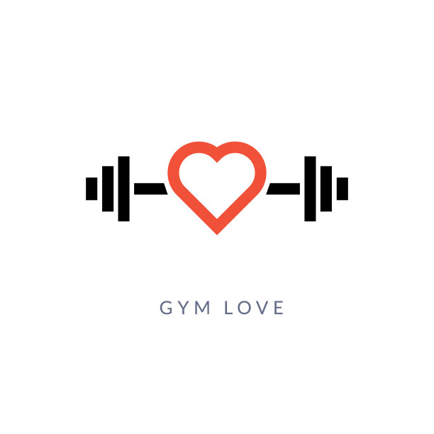 健身房心脏标志矢量图标。运动馆爱锻炼训练标志图片下载