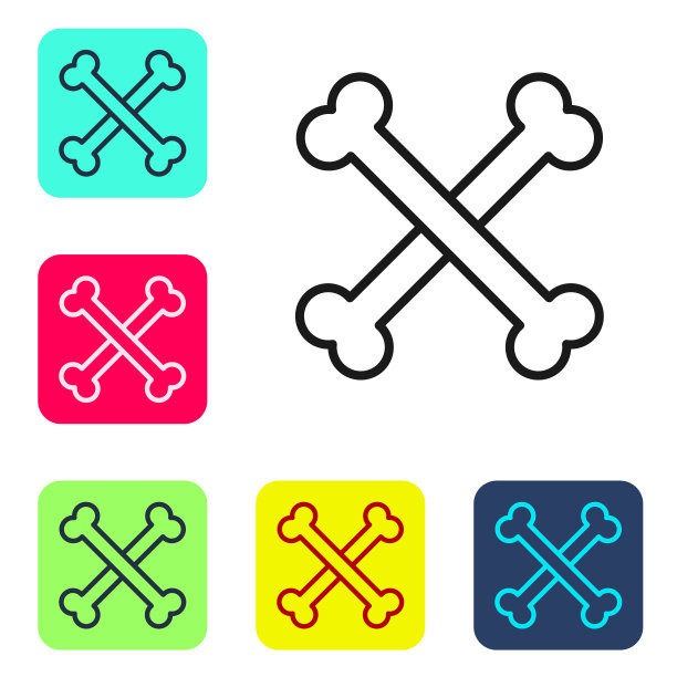 黑线交叉的人类骨骼图标孤立在白色背景上。设置图标的颜色方形按钮。向量图片下载