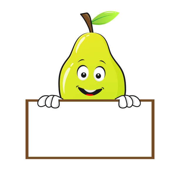 Pear字符持有白色背景向量上的白板图片下载