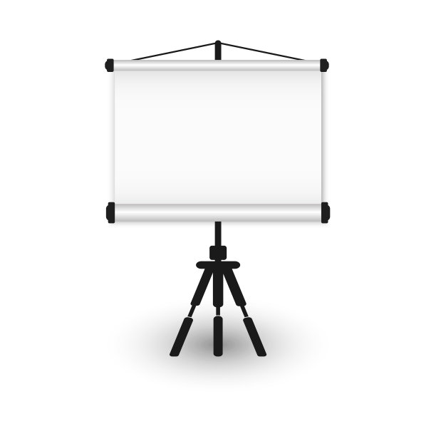 空三脚架上的便携式投影屏幕。布局模板广告，演示文稿，会议。图片下载