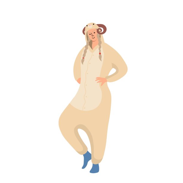 穿着羊睡衣的女人。平面向量插图。图片下载