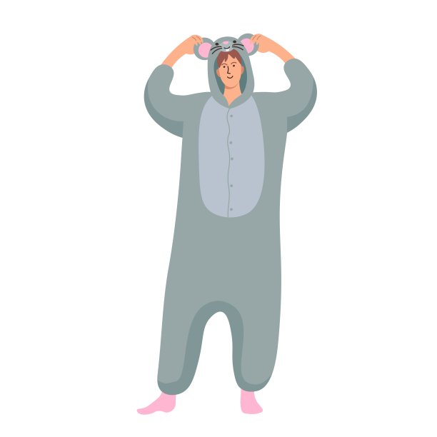 穿着老鼠睡衣的男人。平面矢量图。图片下载