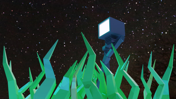 高个吓人的两足机器人在午夜穿过草地。图片下载