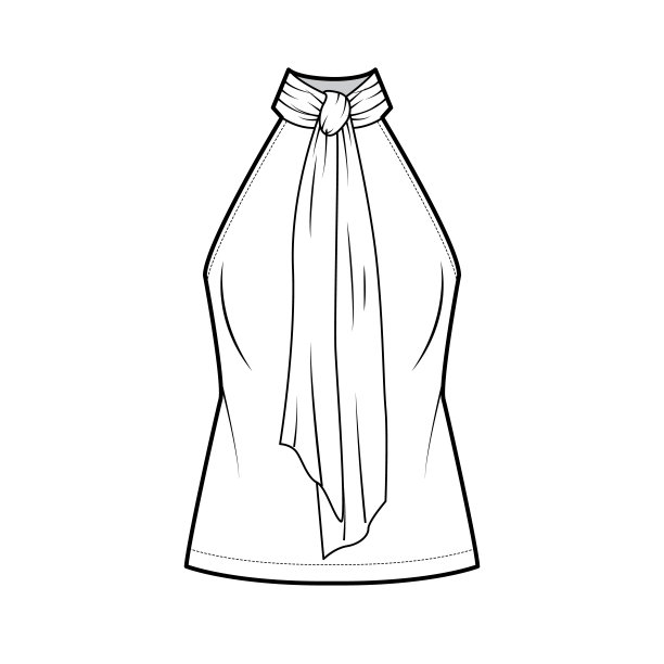 露背上衣技术时尚插图与半合身的身体，领带猫咪蝴蝶结在颈部，无袖图片下载