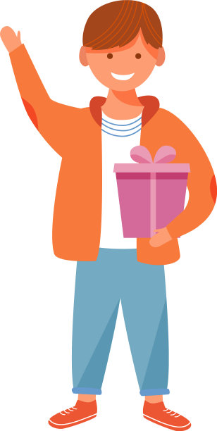 快乐的小男孩用礼盒扁平的小朋友聚会图片下载