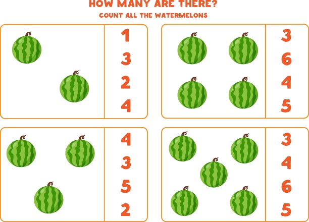 数西瓜的数量，圈出正确答案。图片下载