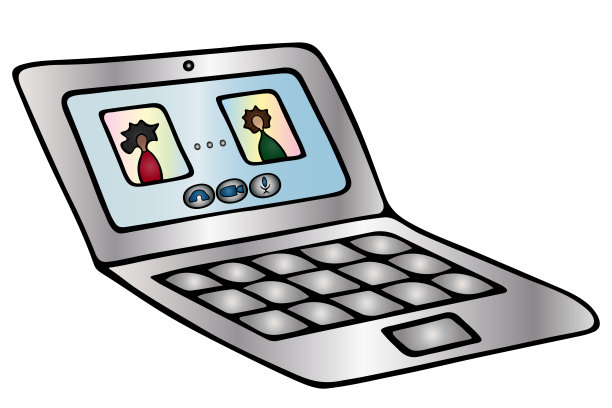 在线会议、培训。虚拟交流。彩色矢量插图。孤立的白色背景。卡通风格。亲戚或同事的视频电话。学习或工作用的笔记本电脑。便携式个人电脑。图片下载