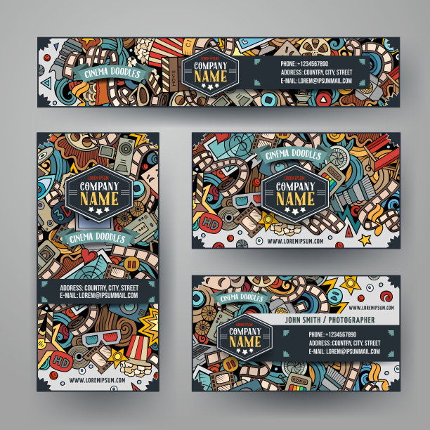 企业身份矢量模板设置与涂鸦电影主题图片下载