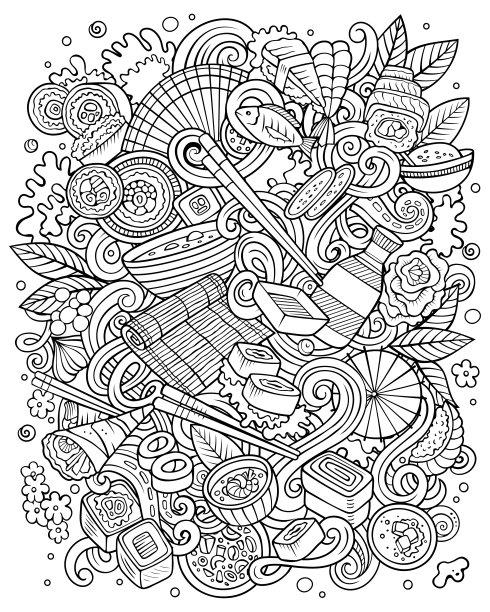 卡通粗略的矢量涂鸦日本食物插图图片下载