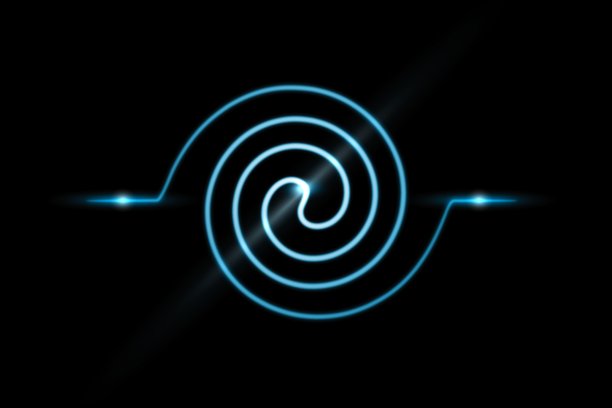 抽象的蓝色螺旋线和漩涡运动旋转的圆与灯光效果的黑色背景图片下载