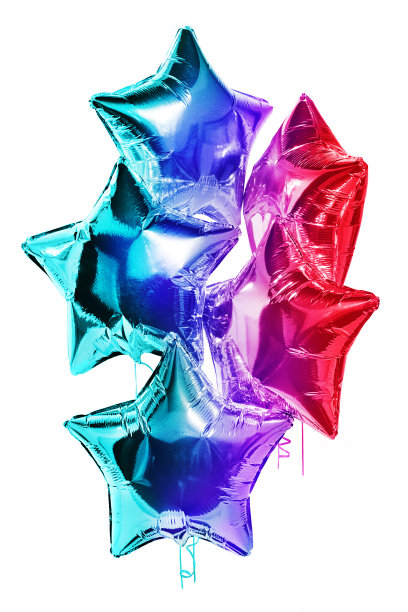 气球星星红蓝色，气球霓虹灯孤立图片下载