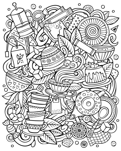 卡通矢量涂鸦茶插图。咖啡馆有趣的图片图片下载