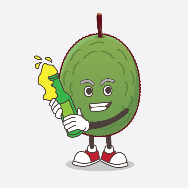菠萝蜜卡通吉祥物人物拿着啤酒图片下载