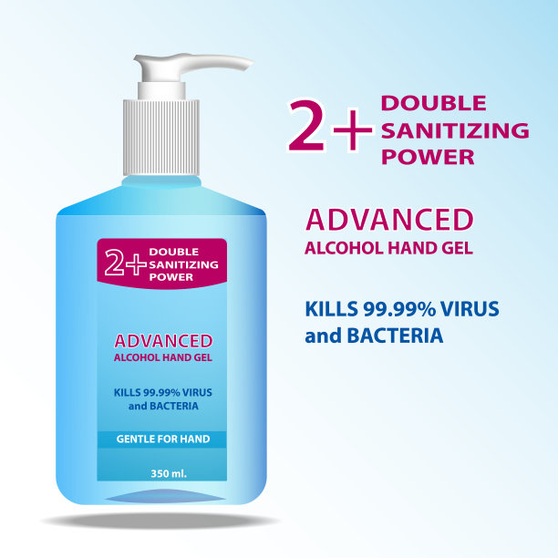 逼真的蓝色瓶子泵酒精手凝胶图片下载