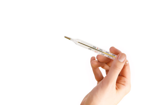 发热。水银温度计上的高温。图片下载