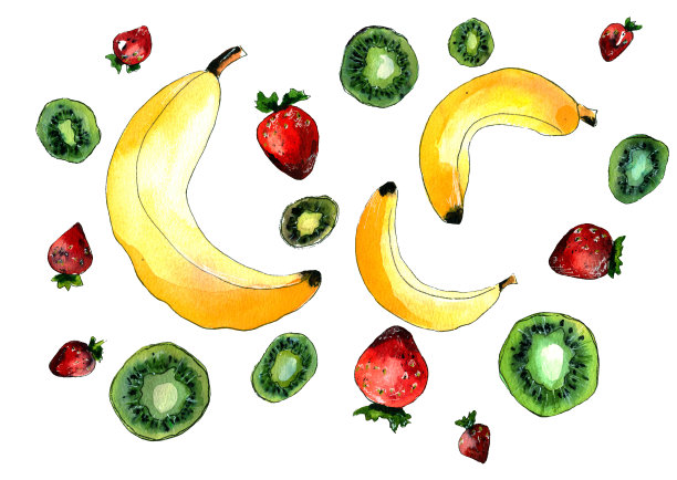 口粮，水果套餐，维他命鸡尾酒，水果沙拉，香蕉，草莓，猕猴桃图片下载