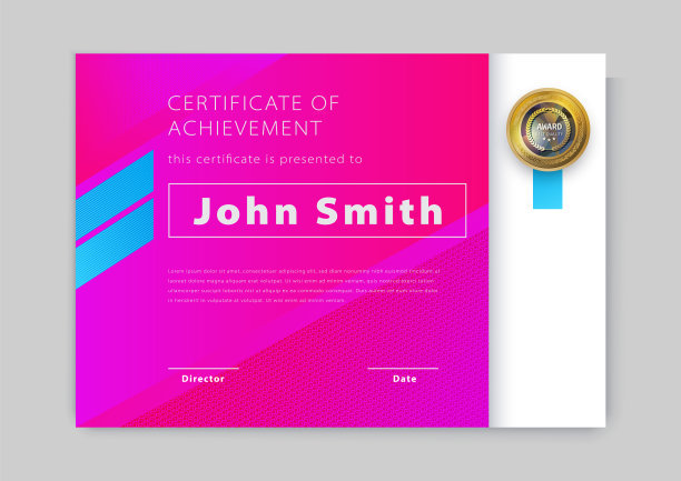 正式的粉红色证书与蓝色设计图片下载