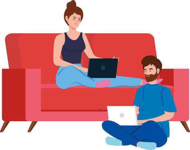 夫妇在远程办公与笔记本电脑图片下载