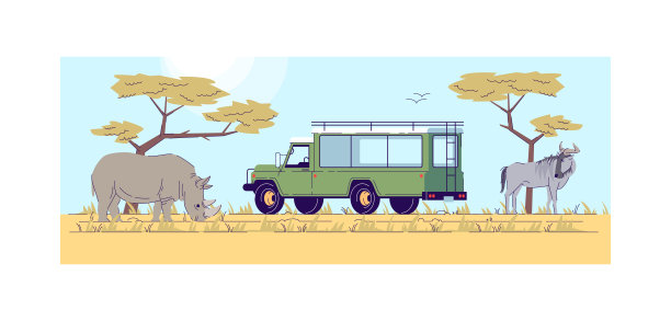 Safari旅行半平面矢量插图图片下载