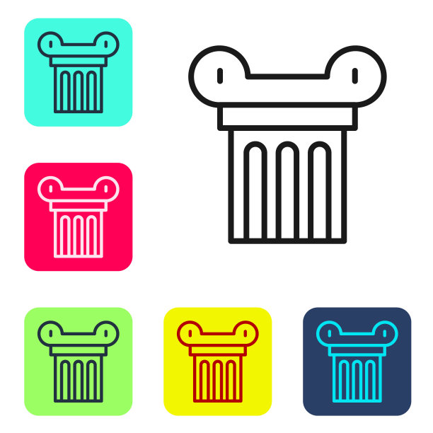 黑线在白色背景上孤立的古代柱图标。设置图标的颜色方形按钮。向量图片下载