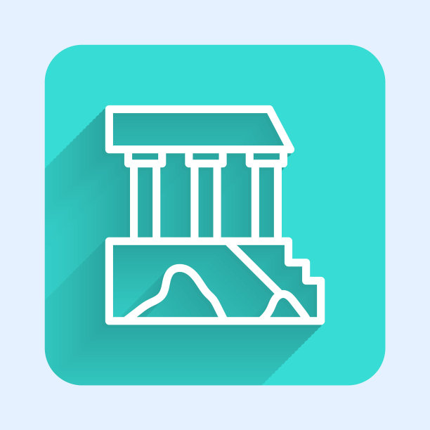 白线帕台农神庙从雅典卫城，希腊图标孤立与长影子。希腊古代国家地标。绿色广场按钮。向量图片下载