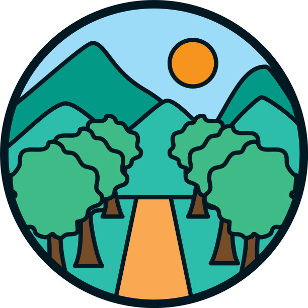 太阳和树木线条和填充样式图标图片下载