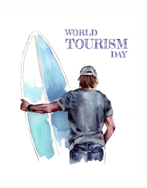 水彩插图的世界旅游日标志模板孤立在一个白色的背景图片下载