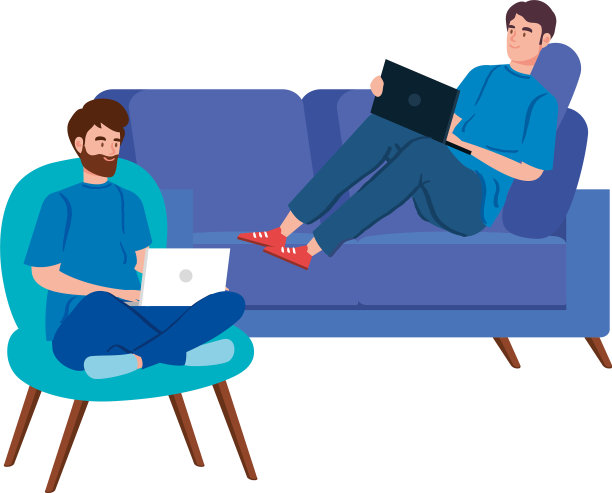 在沙发上用笔记本电脑远程办公的男人图片下载