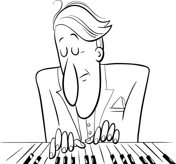钢琴师弹钢琴，漫画涂色书页图片下载