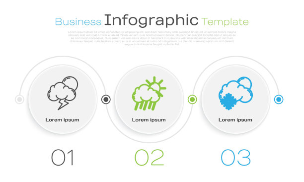 设置线风暴，云与雨和太阳和云与雪和太阳。业务信息图模板。向量图片下载