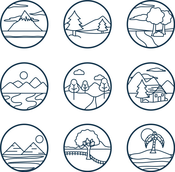 景观线条风格图标集设计图片下载