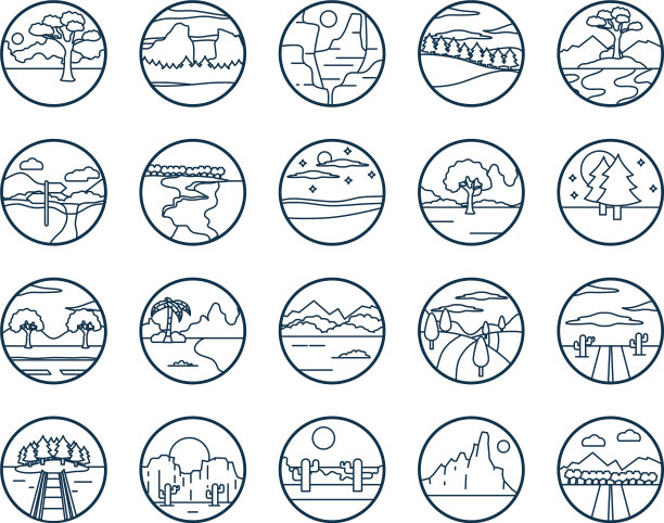 景观线条风格图标集设计图片下载