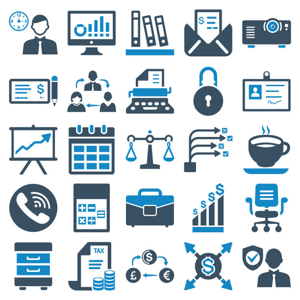 商务和办公图标设置1(蓝色系列)矢量插图图片下载