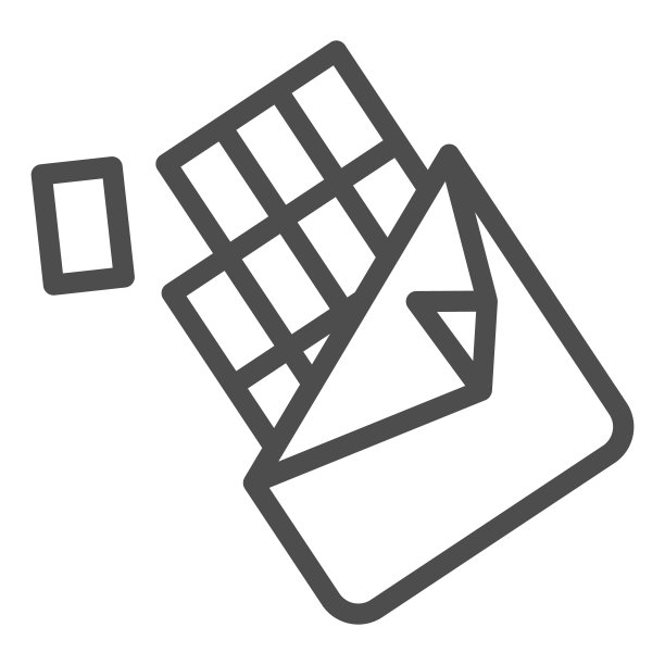 巧克力棒线条图标，咖啡时间概念，巧克力包装标志在白色的背景，打开棒状的巧克力图标轮廓风格的移动概念和网页设计。矢量图形。图片下载