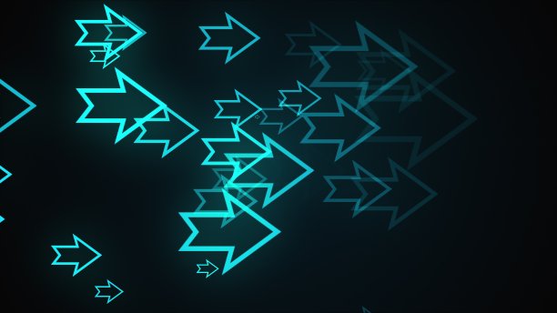 计算机生成抽象背景。大量的霓虹箭头，3D渲染图片下载